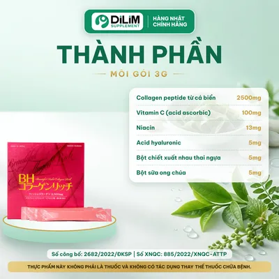 BH Collagen Rich hỗ trợ bổ sung collagen, vitamin C - thành phần