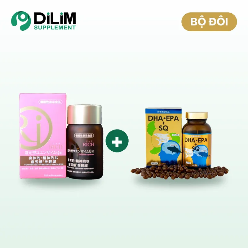 Bộ đôi RICH COENZYME Q10 + DHA.EPA+SQ - 2 hộp sản phẩm