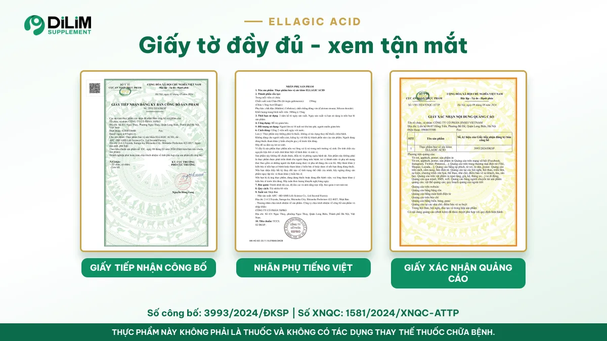 Giấy tờ của AFC Ellagic Acid - viên uống chiết xuất xoài Châu Phi Nhật Bản: giấy tiếp nhận công bố, nhãn phụ tiếng Việt, tiêu