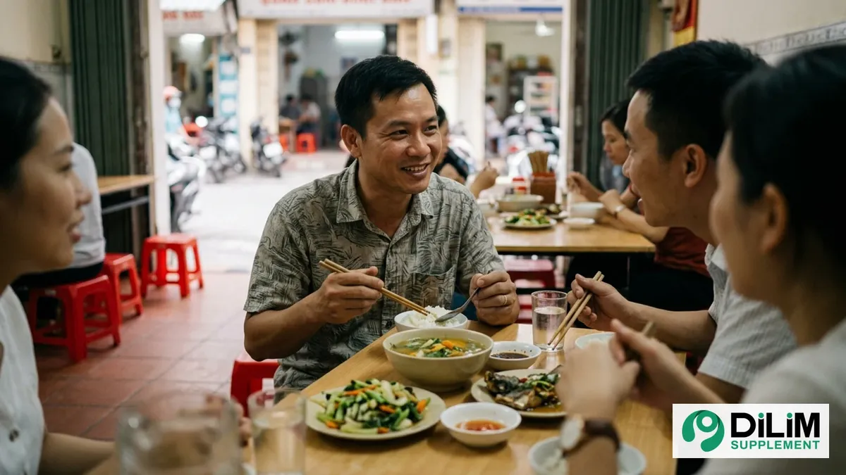 Nếp sống khỏe hằng ngày, đi cùng việc dùng Nghệ mùa Thu Okinawa DILI Densetu (DILI Okinawa Osake Wo Kaiteki No Densetu) đúng 