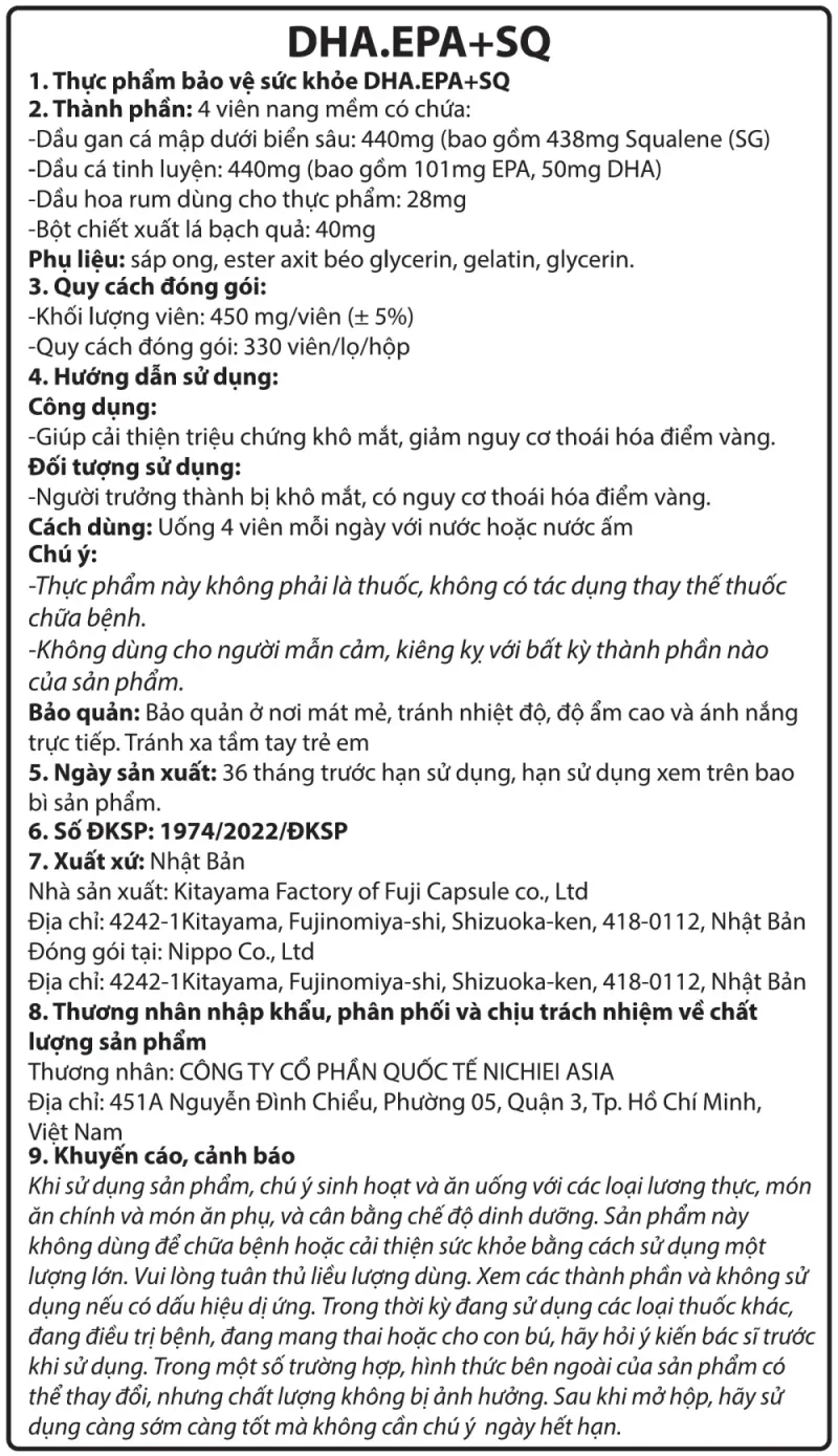 Nhãn phụ tiếng Việt trên hộp DHA.EPA+SQ