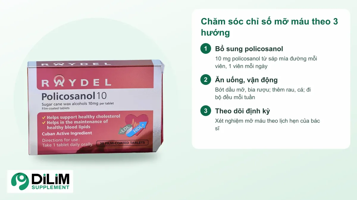 Sơ đồ giải pháp và nhóm thành phần chính của Raydel POLICOSANOL 10 - viên uống Policosanol từ sáp mía Úc