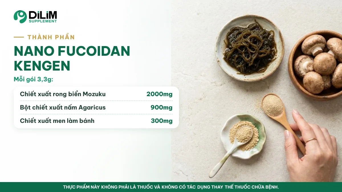 Thành phần của Bột uống NANO FUCOIDAN KENGEN Nhật Bản theo giấy công bố